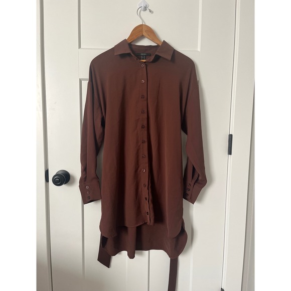 Forever 21 Dresses & Skirts - Forever 21 Women Brown Long Sleeve Button Down Belted Shirt Dress Size S Small